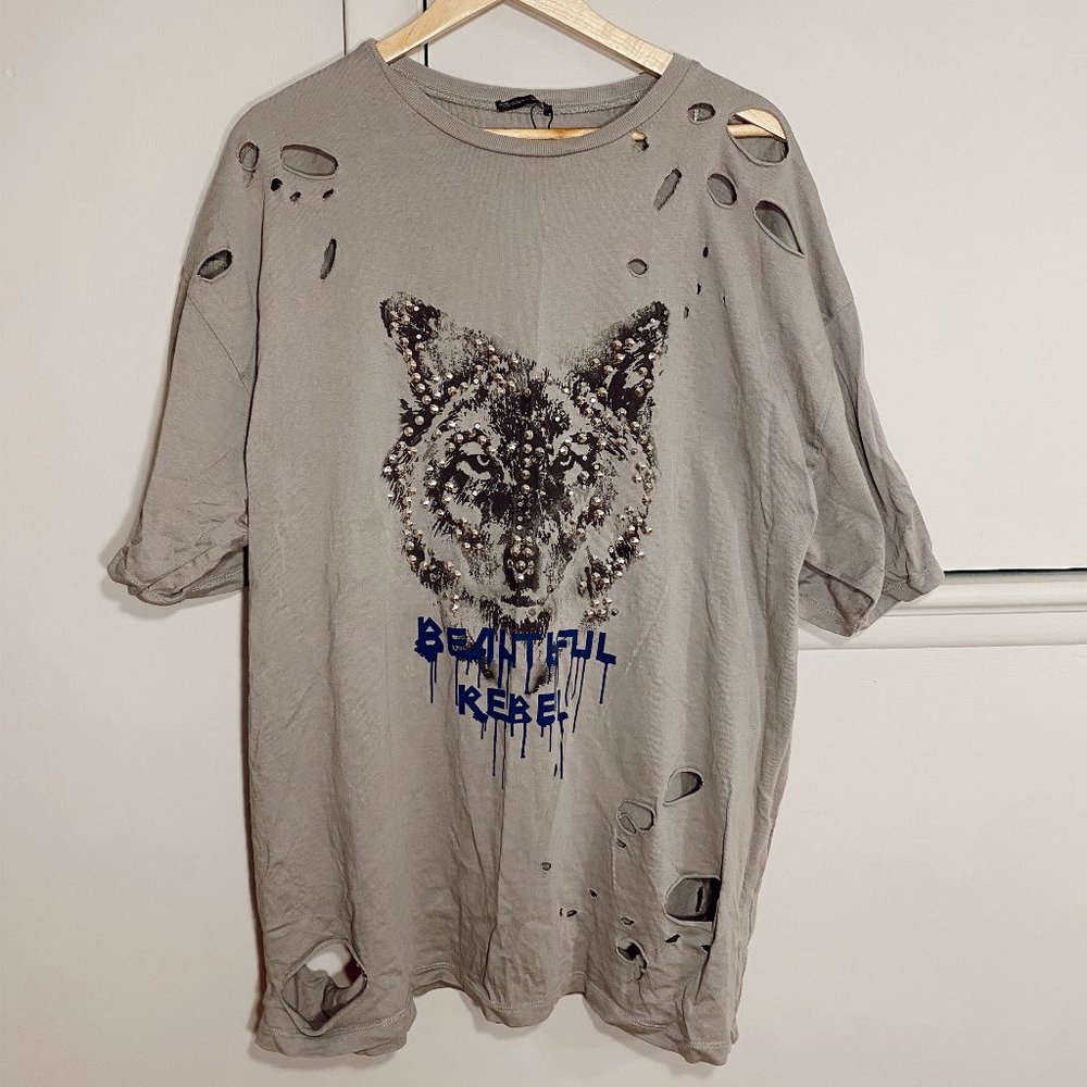 Oversized Distressed/Studded Top